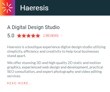A snapshot of Haeresis' Clutch profile showing 5 star reviews for digital marketing and other services.
