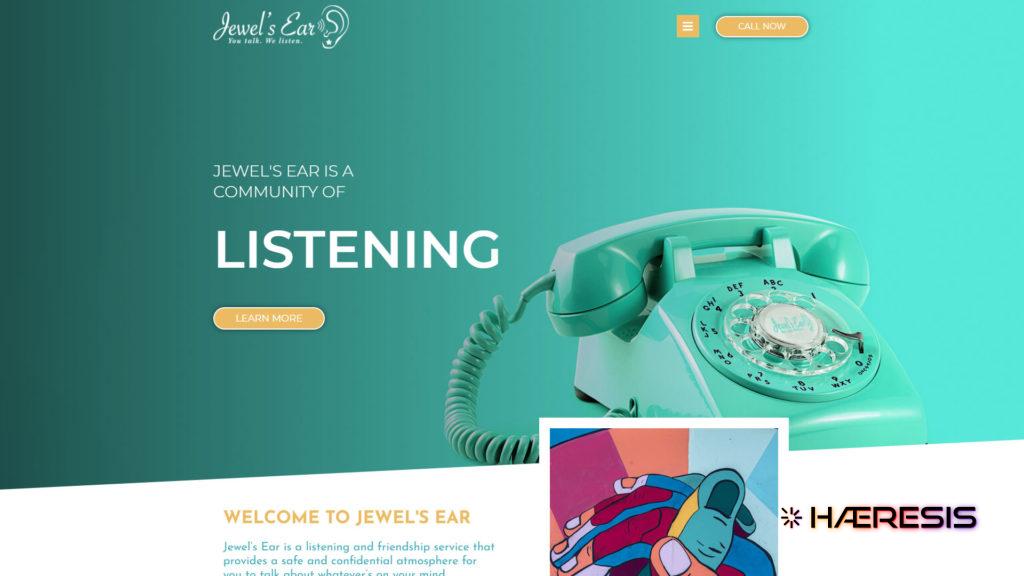 home page of jewel's ear web design, provided by Haeresis, a digital design studio